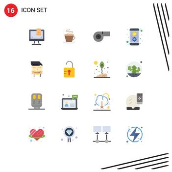 Pictogram Set of 16 Simple Flat Colors of design whistle screen coffee coding Editable Pack of Creative Vector Design Elements