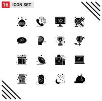 Universal Icon Symbols Group of 16 Modern Solid Glyphs of finance analysis watch ring video privacy Editable Vector Design Elements