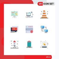 Set of 9 Vector Flat Colors on Grid for alert video computer tutorial play Editable Vector Design Elements