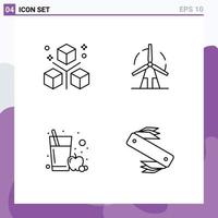 Modern Set of 4 Filledline Flat Colors Pictograph of coding windmill objects energy fruit juice Editable Vector Design Elements