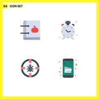 paquete de iconos planos de 4 símbolos universales de alerta de manzana tiempo de conocimiento elementos de diseño vectorial editables en Internet vector