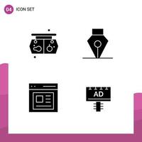 Modern Set of 4 Solid Glyphs Pictograph of shopping interface board tool ad Editable Vector Design Elements