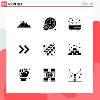 Modern Set of 9 Solid Glyphs and symbols such as fire arrows schedule arrow relax Editable Vector Design Elements