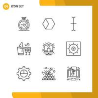 Mobile Interface Outline Set of 9 Pictograms of control home page cursor home love Editable Vector Design Elements