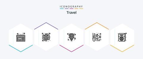 paquete de iconos de 25 líneas de viaje que incluye viajes. pasaporte. ligero. tiempo libre. pescar vector