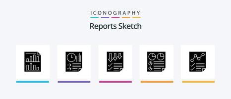 Reports Sketch Glyph 5 Icon Pack Including document. analytics. paper. two. page. Creative Icons Design vector