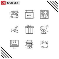 Set of 9 Vector Outlines on Grid for tool foam building construction foamgun Editable Vector Design Elements