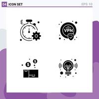 4 Universal Solid Glyphs Set for Web and Mobile Applications business money quick security package Editable Vector Design Elements