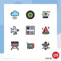 Modern Set of 9 Filledline Flat Colors Pictograph of list checkbox day transportation plane Editable Vector Design Elements