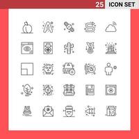 Pictogram Set of 25 Simple Lines of sky cloud family time left directional Editable Vector Design Elements