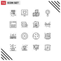 Set of 16 Vector Outlines on Grid for design search arrange magnifying find Editable Vector Design Elements