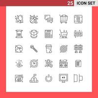 Mobile Interface Line Set of 25 Pictograms of food cooking communication cookie checkout Editable Vector Design Elements