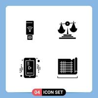 User Interface Pack of 4 Basic Solid Glyphs of usb mobile signal decision video Editable Vector Design Elements