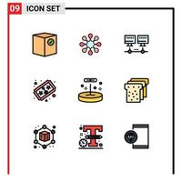 9 User Interface Filledline Flat Color Pack of modern Signs and Symbols of laboratory biology computer joystick game Editable Vector Design Elements