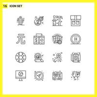 Group of 16 Modern Outlines Set for banking money construction currency bag Editable Vector Design Elements