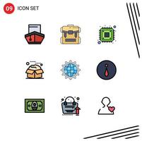 Modern Set of 9 Filledline Flat Colors Pictograph of packages open hiking box hardware Editable Vector Design Elements