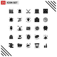 Mobile Interface Solid Glyph Set of 25 Pictograms of socket swing hockey physics gravity Editable Vector Design Elements