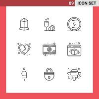 User Interface Pack of 9 Basic Outlines of life health energy game social Editable Vector Design Elements