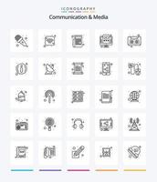 Creative Communication And Media 25 OutLine icon pack  Such As cassette. audio. newspaper. tutorial. video vector