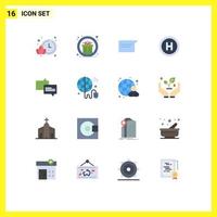 Mobile Interface Flat Color Set of 16 Pictograms of internet of things mail basic chat hospital Editable Pack of Creative Vector Design Elements