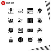 Group of 16 Solid Glyphs Signs and Symbols for computer bulb dns power energy Editable Vector Design Elements