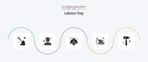 Labour Day Glyph 5 Icon Pack Including watch kit. claw hammer. cap. transport. excavator vector