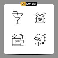 4 User Interface Line Pack of modern Signs and Symbols of drink present party property balloon Editable Vector Design Elements