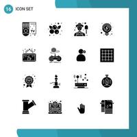 Group of 16 Solid Glyphs Signs and Symbols for coffee drink farmer money business Editable Vector Design Elements