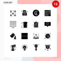 Pictogram Set of 16 Simple Solid Glyphs of center text paper design money Editable Vector Design Elements