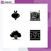 4 Thematic Vector Solid Glyphs and Editable Symbols of food access spring laptop file Editable Vector Design Elements