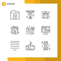 Set of 9 Modern UI Icons Symbols Signs for computer emergency holidays call menu Editable Vector Design Elements