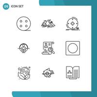 Pictogram Set of 9 Simple Outlines of identity login clinical user telemedicine Editable Vector Design Elements