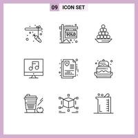 9 Thematic Vector Outlines and Editable Symbols of video media delicacy audio sweet Editable Vector Design Elements