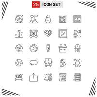 25 Thematic Vector Lines and Editable Symbols of web internet padlock bookshelf home Editable Vector Design Elements