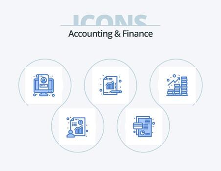 Accounting And Finance Blue Icon Pack 5 Icon Design. chart. metrics. pie chart. analytics. screen vector