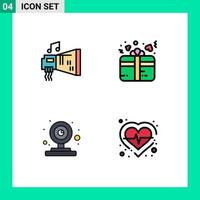 Pack of 4 Modern Filledline Flat Colors Signs and Symbols for Web Print Media such as audio camera hardware love webcam Editable Vector Design Elements