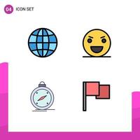 Editable Vector Line Pack of 4 Simple Filledline Flat Colors of earth direction evil monster gps Editable Vector Design Elements