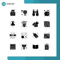 Pack of 16 Modern Solid Glyphs Signs and Symbols for Web Print Media such as meal drinks binoculars cooking camping Editable Vector Design Elements