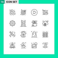 Set of 16 Modern UI Icons Symbols Signs for holiday event multimedia celebration preference Editable Vector Design Elements