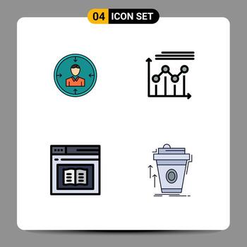 grupo de 4 colores planos de línea de relleno modernos establecidos para elementos de diseño vectorial editables de línea de currículum de búsqueda de gráfico de destino vector