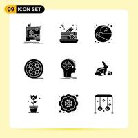 Set of 9 Modern UI Icons Symbols Signs for future advanced helmet web line Editable Vector Design Elements