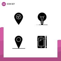 4 Universal Solid Glyph Signs Symbols of location interface idea lightbulb smart phone Editable Vector Design Elements