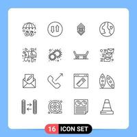 16 User Interface Outline Pack of modern Signs and Symbols of love box gear nature earth Editable Vector Design Elements