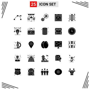 Conjunto de 25 glifos sólidos universales para aplicaciones web y móviles cogs de error de rayos elementos de diseño vectorial editables de archivo de codificación vector