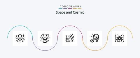 paquete de iconos de la línea espacial 5 que incluye. astronave. meteorito. espacio. galaxia vector