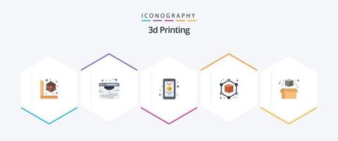 Paquete de 25 iconos planos de impresión 3d que incluye el modelo. 3d. 3d. geométrico. d vector