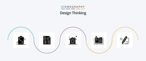 Design Thinking Glyph 5 Icon Pack Including education. video. minus. book. clock vector