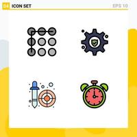 Filledline Flat Color Pack of 4 Universal Symbols of lock pipette setting color picker clock Editable Vector Design Elements