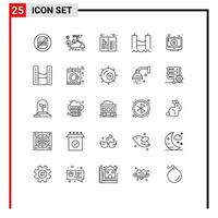 Modern Set of 25 Lines Pictograph of industrial cross rain bridge drink Editable Vector Design Elements
