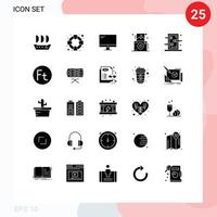 Pack of 25 Modern Solid Glyphs Signs and Symbols for Web Print Media such as piercings box device polaroid photo Editable Vector Design Elements